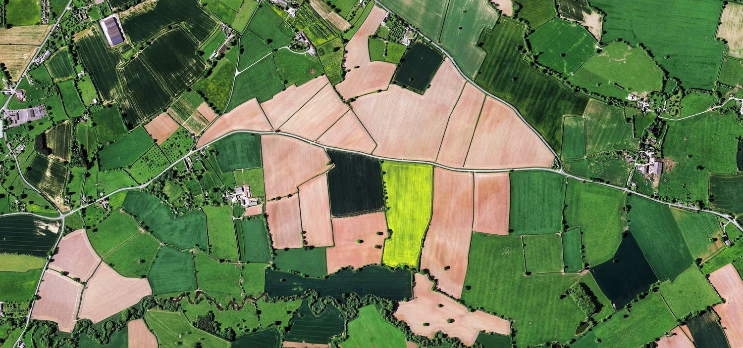 Aerial view of farmland parcels