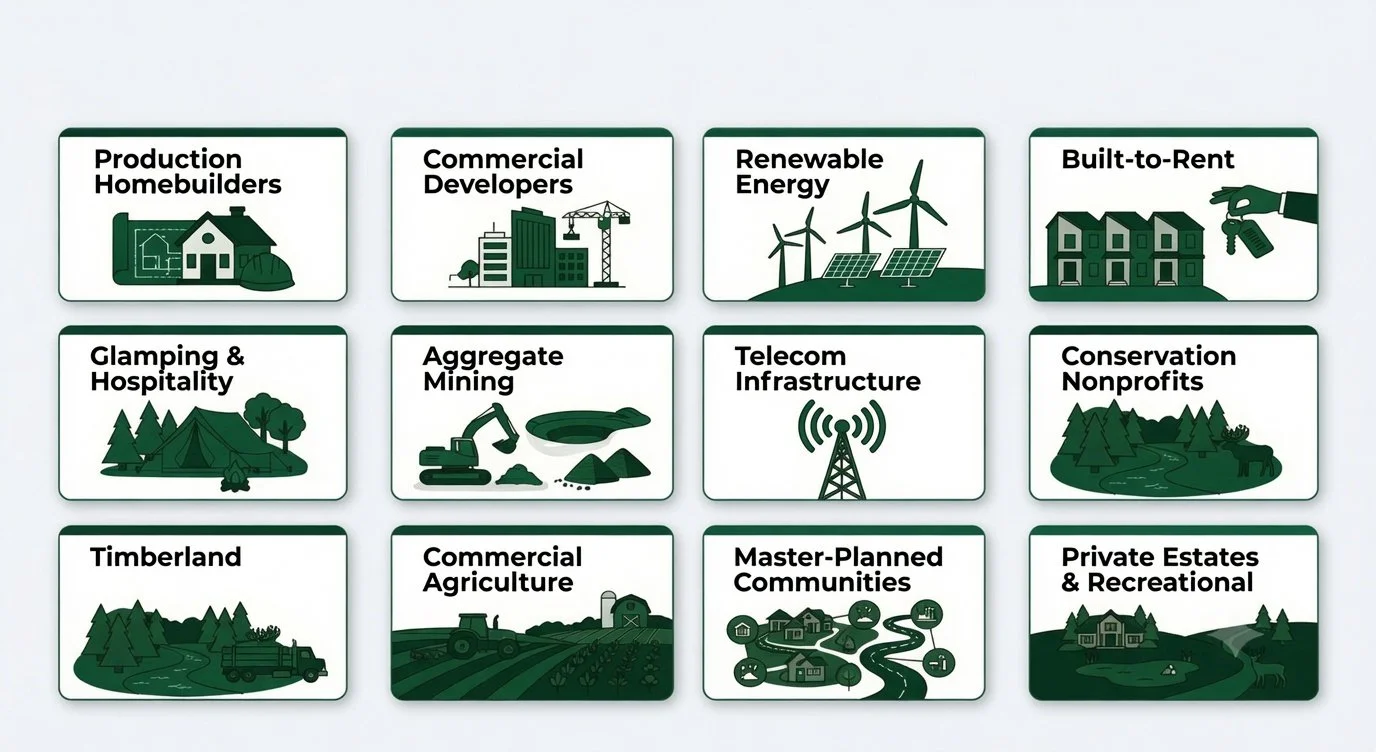 Land Finder source categories for builders and land users